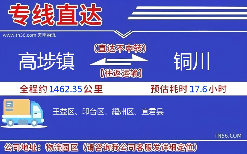 高埗镇到铜川物流公司 高埗镇到铜川物流公司